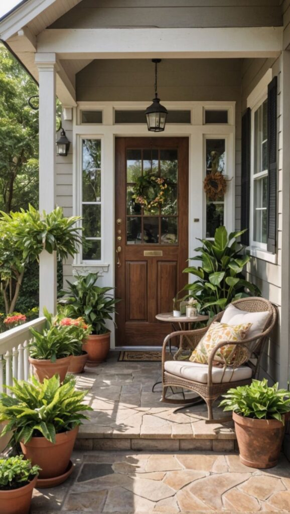 beautiful front porch ideas with Potted Plants Galore