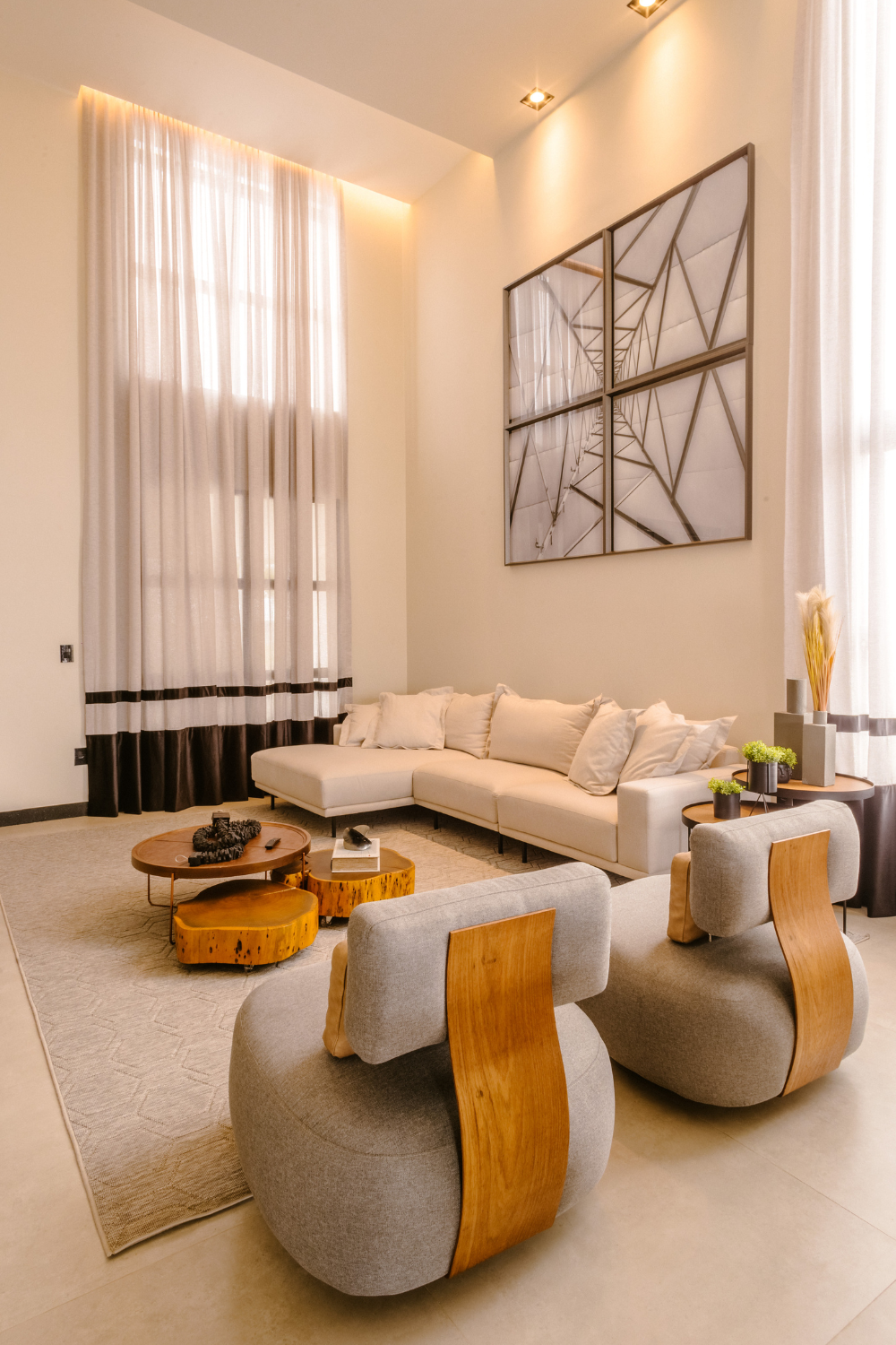 modern living room ideas with Monochromatic Elegance with Textural Play