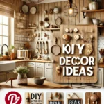 A Pinterest pin featuring the title 'DIY Kitchen Decor Ideas' in stylish typography