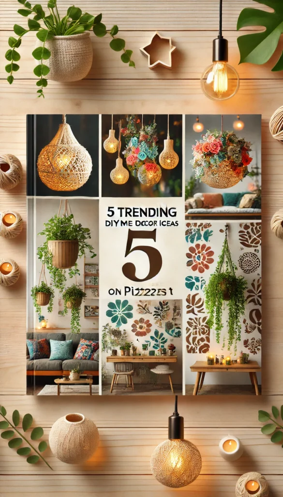 A stylish collage cover featuring five DIY home decor trends from Pinterest