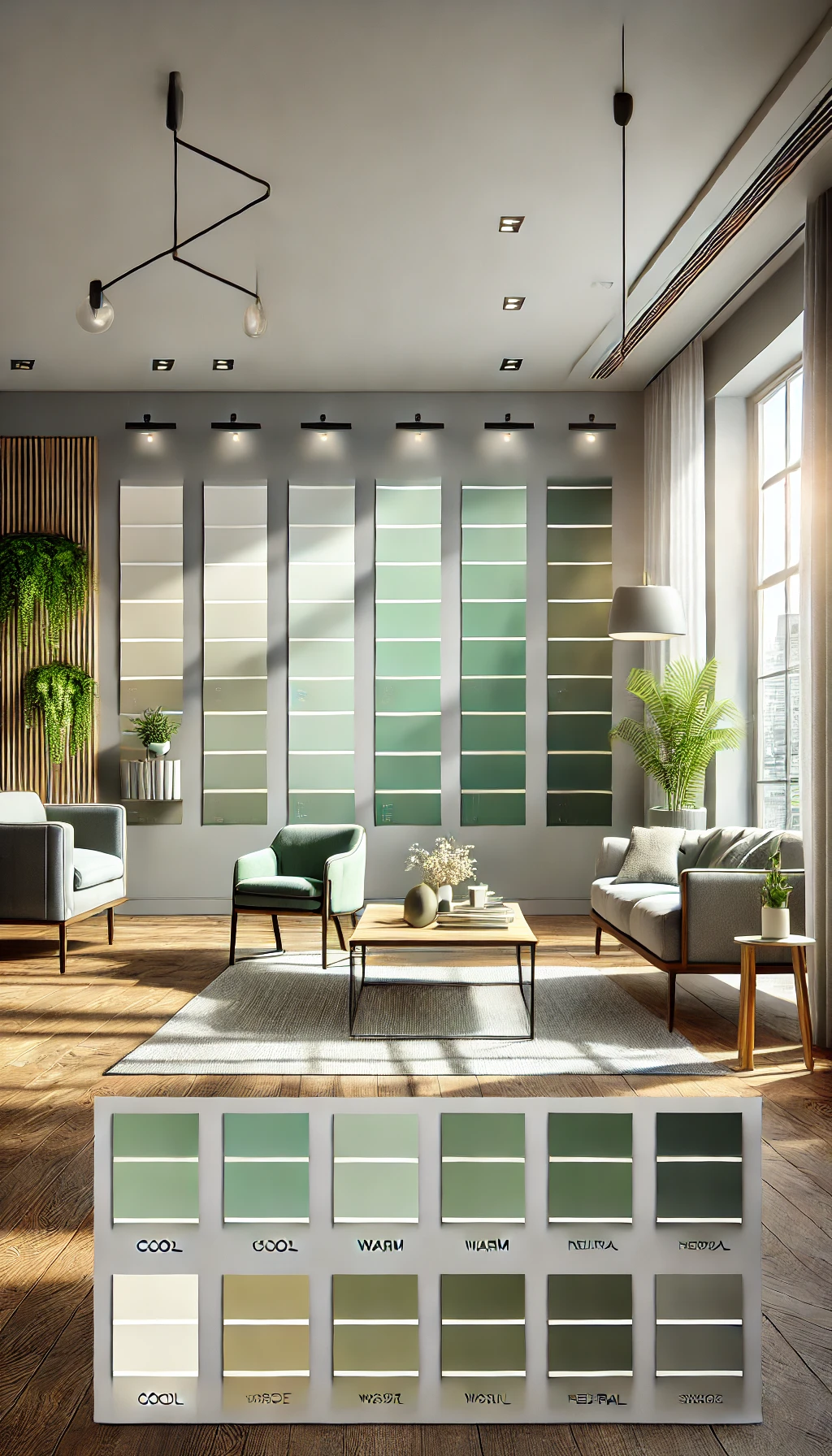 illustrating how to choose the right green-gray paint for a space.