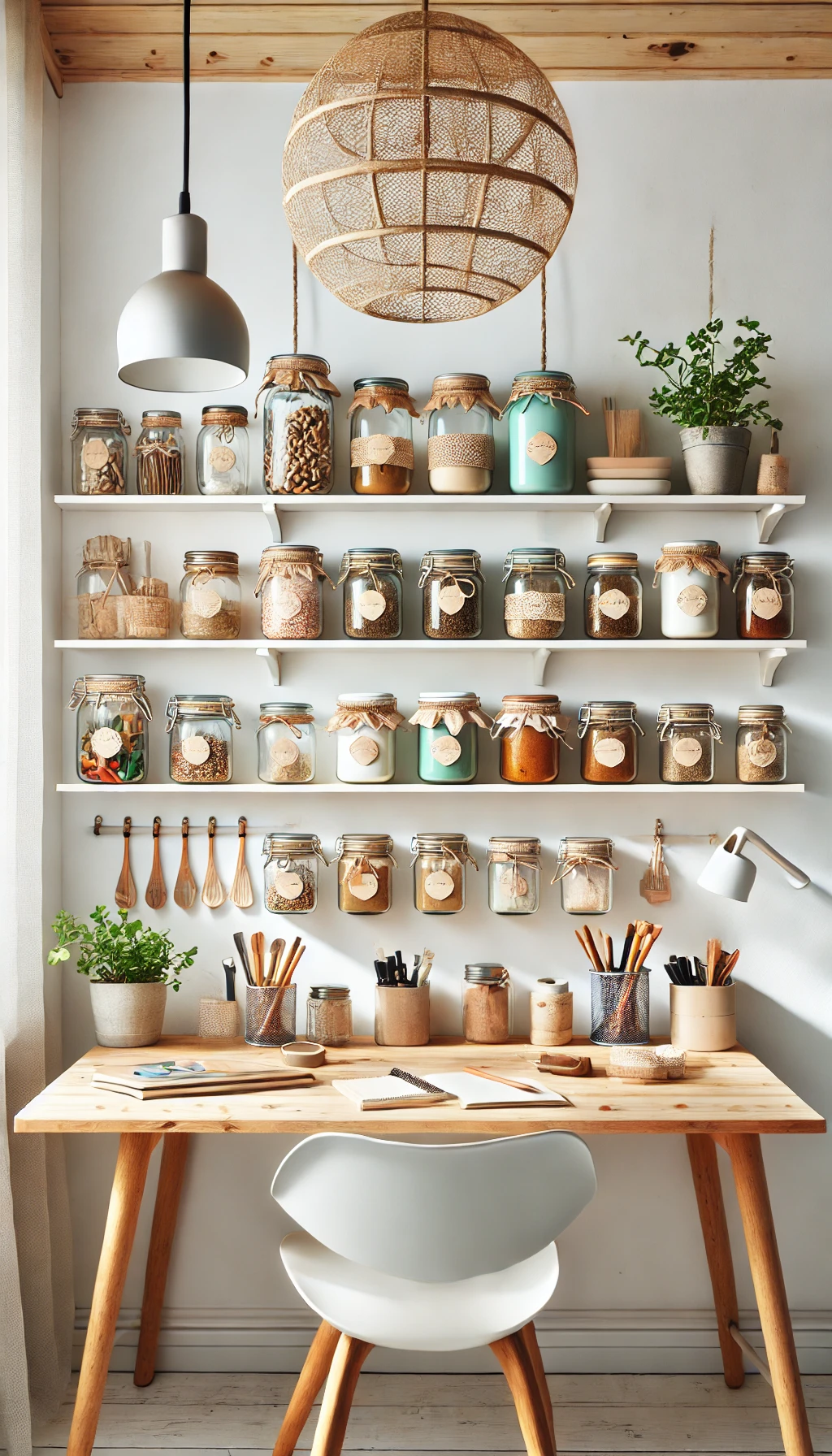 A DIY repurposed jar storage idea in a cozy home setting.