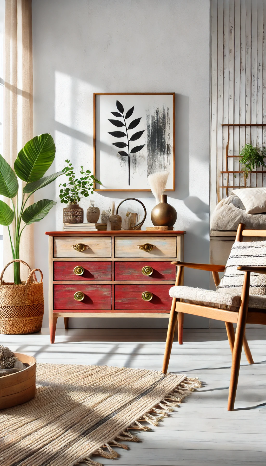 A DIY furniture revamp project in a stylish living room.