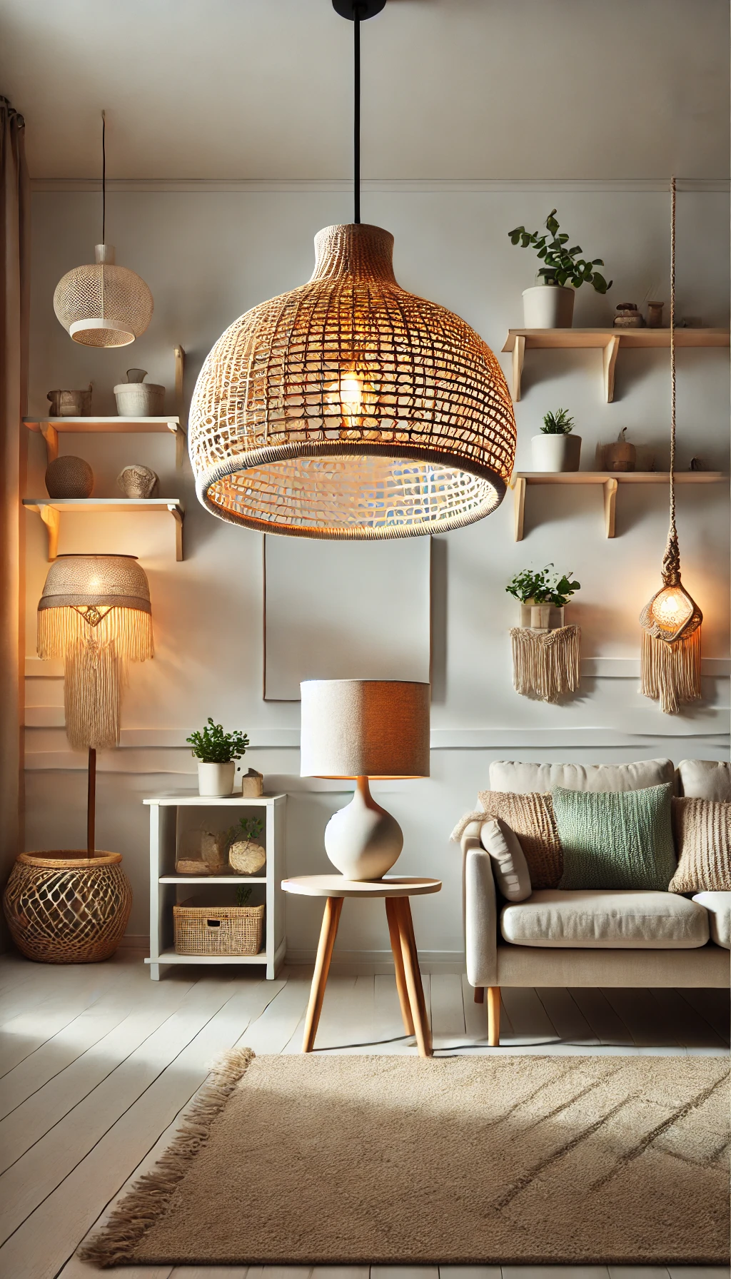 A DIY home aesthetic lighting project in a cozy living room.