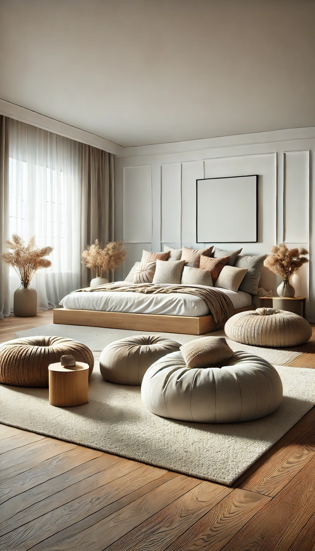 stylish bedroom featuring cozy floor seating