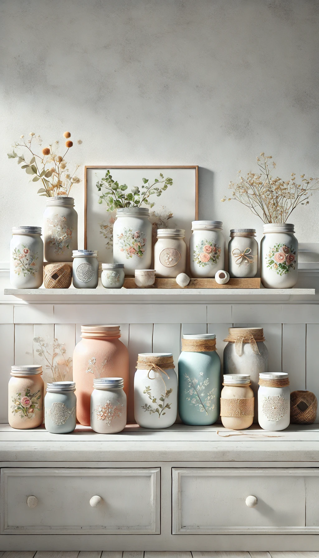 DIY painted mason jars displayed