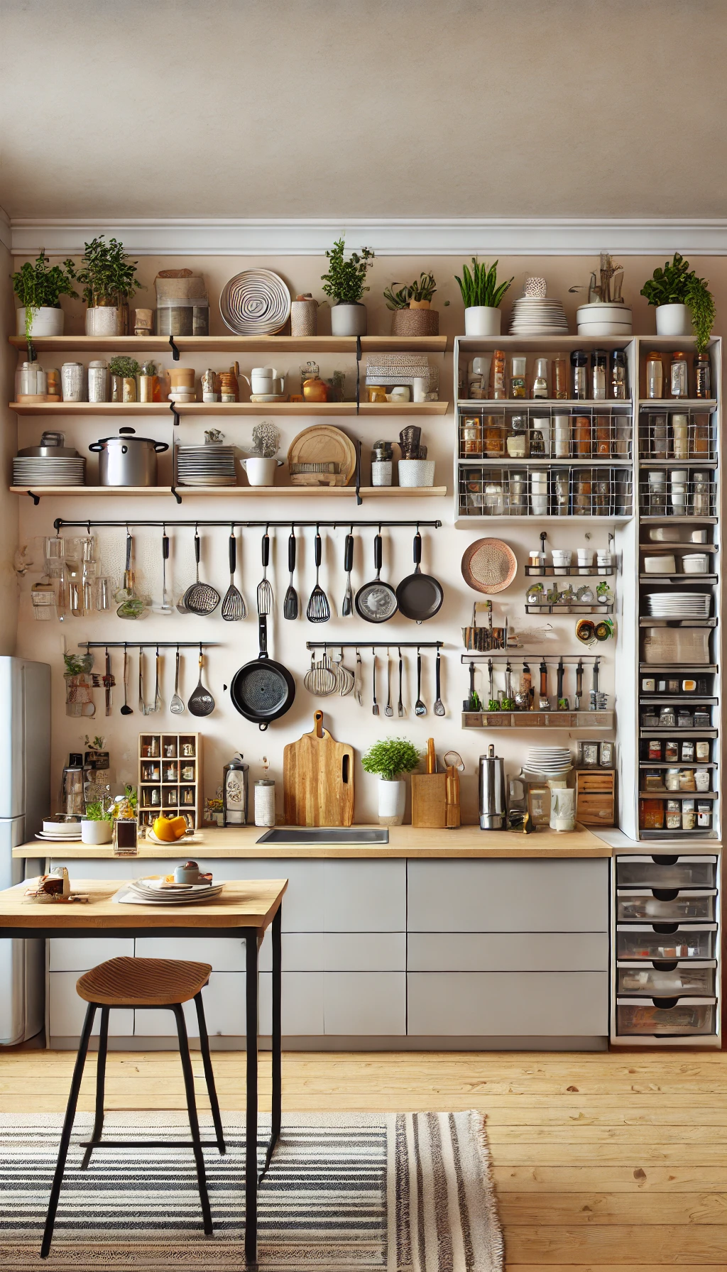 Open shelving in a small kitchen