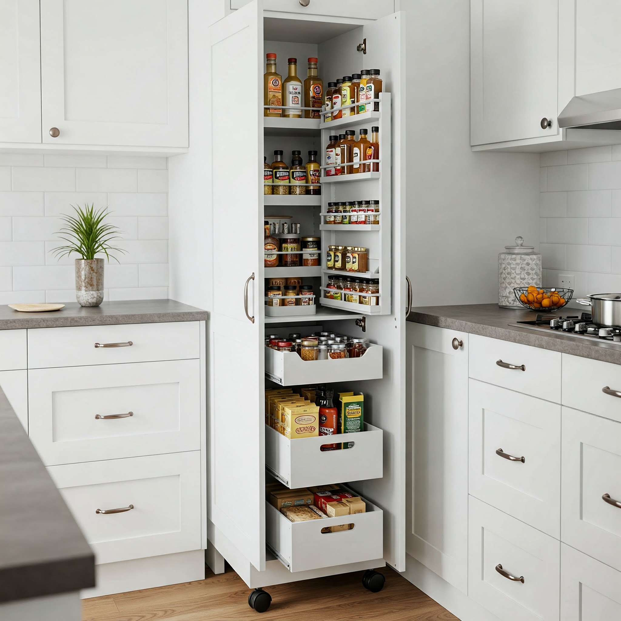 Slim Rolling Pantry for Tight Spaces