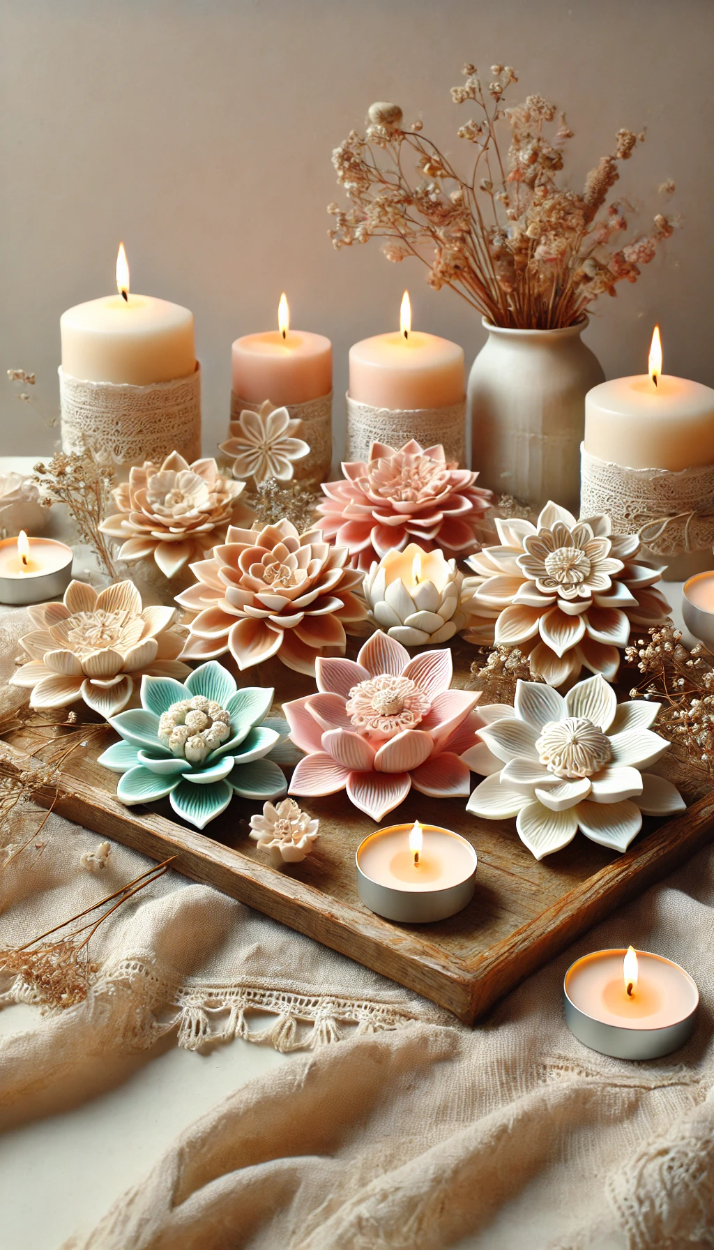 elegant DIY floral-shaped candle setup