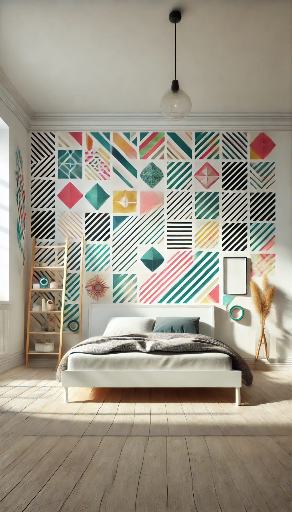 interior design featuring a Washi Tape Wall Art on a white background