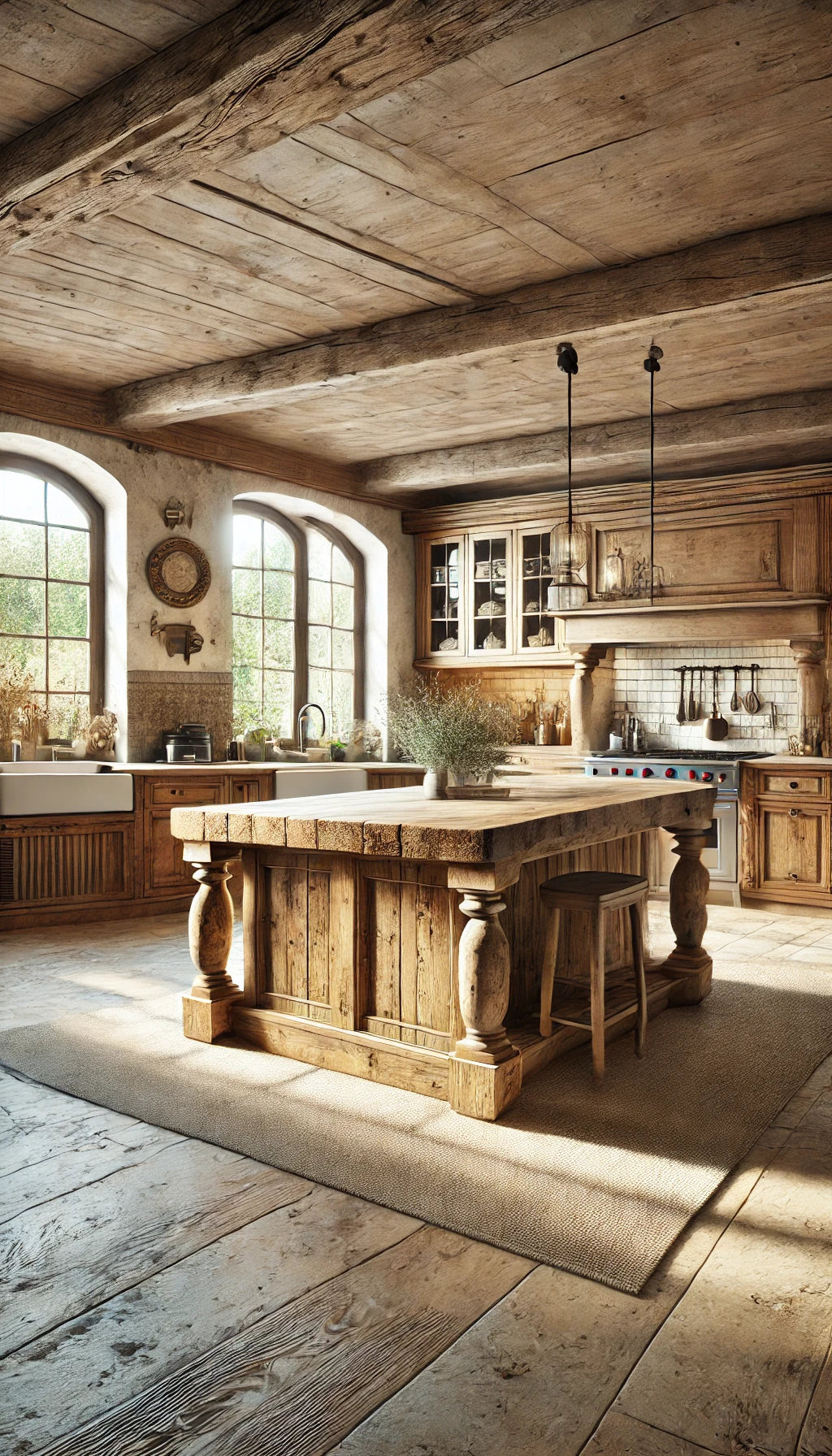 rustic European kitchen featuring a rustic kitchen island