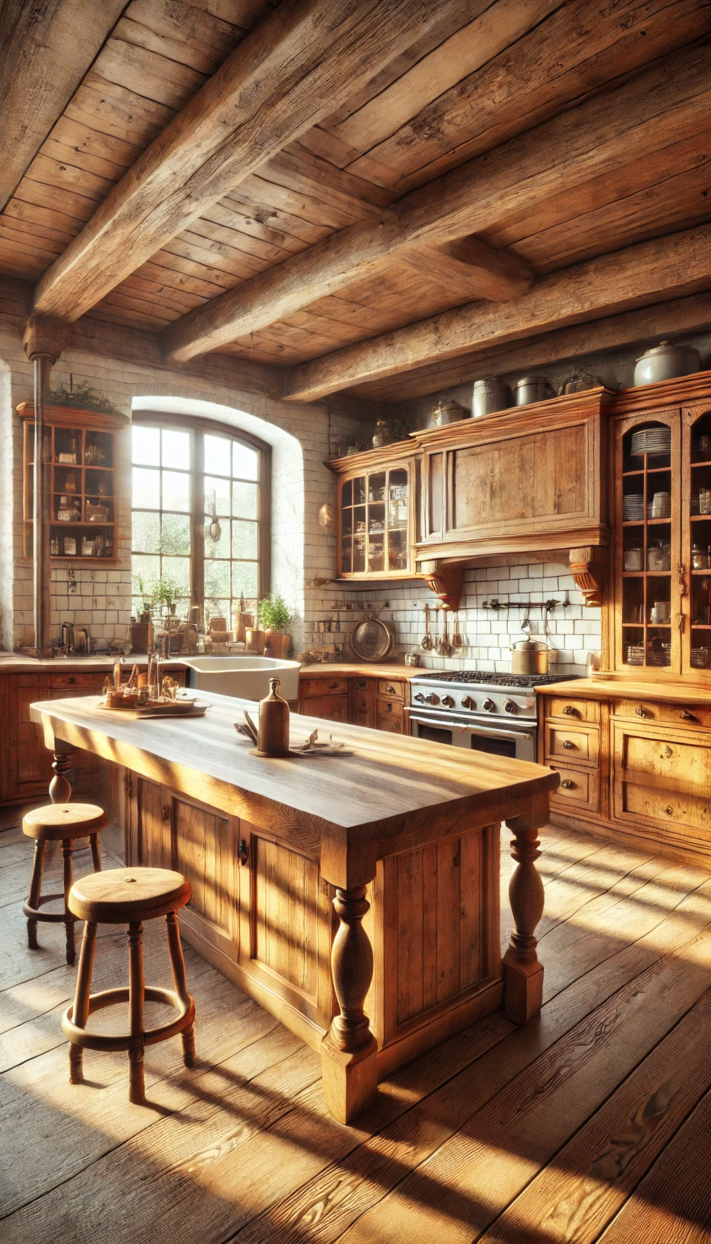 rustic European kitchen featuring butcher block countertops