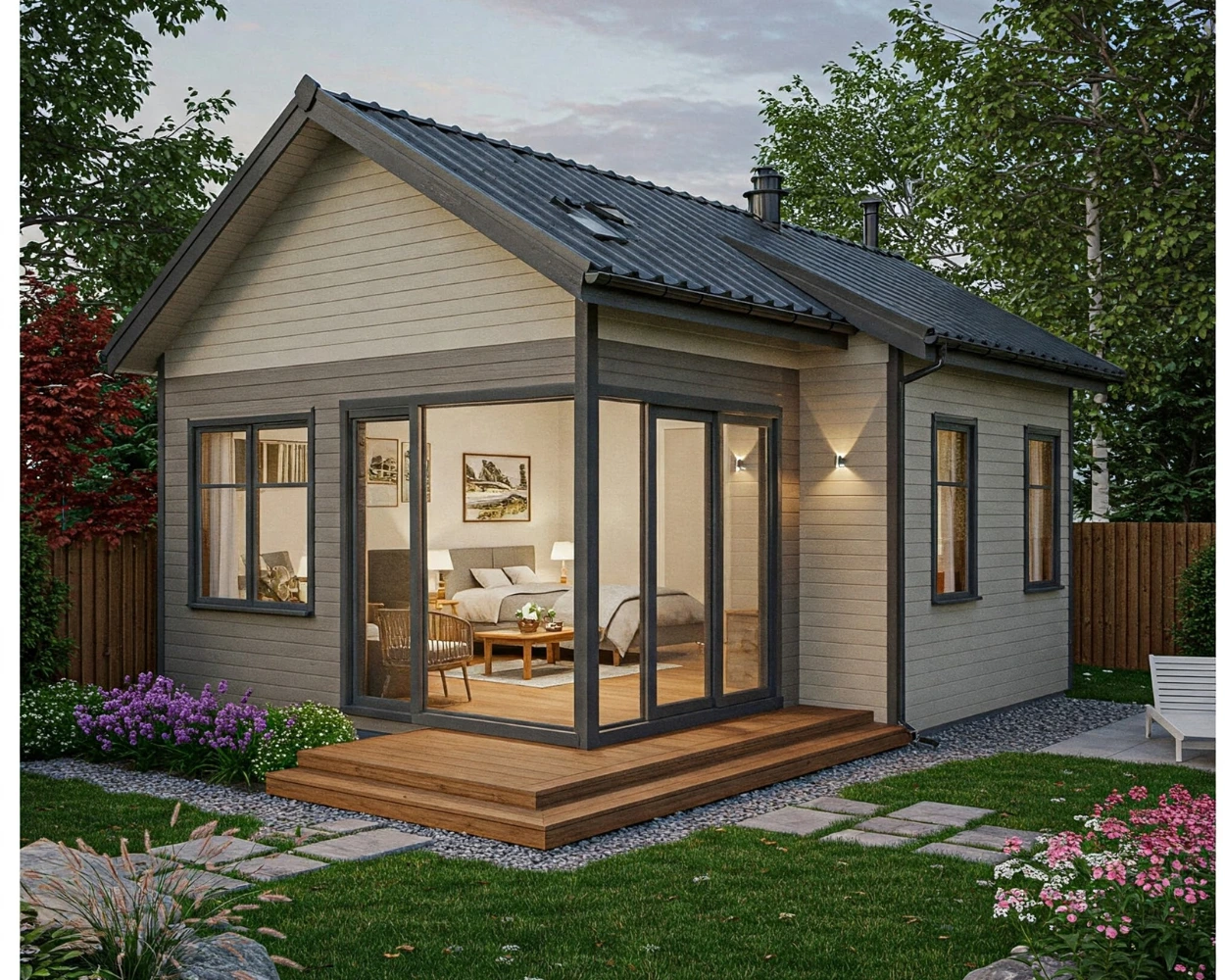 Backyard Guest Houses dengan Lay out two-Bedroom Layout