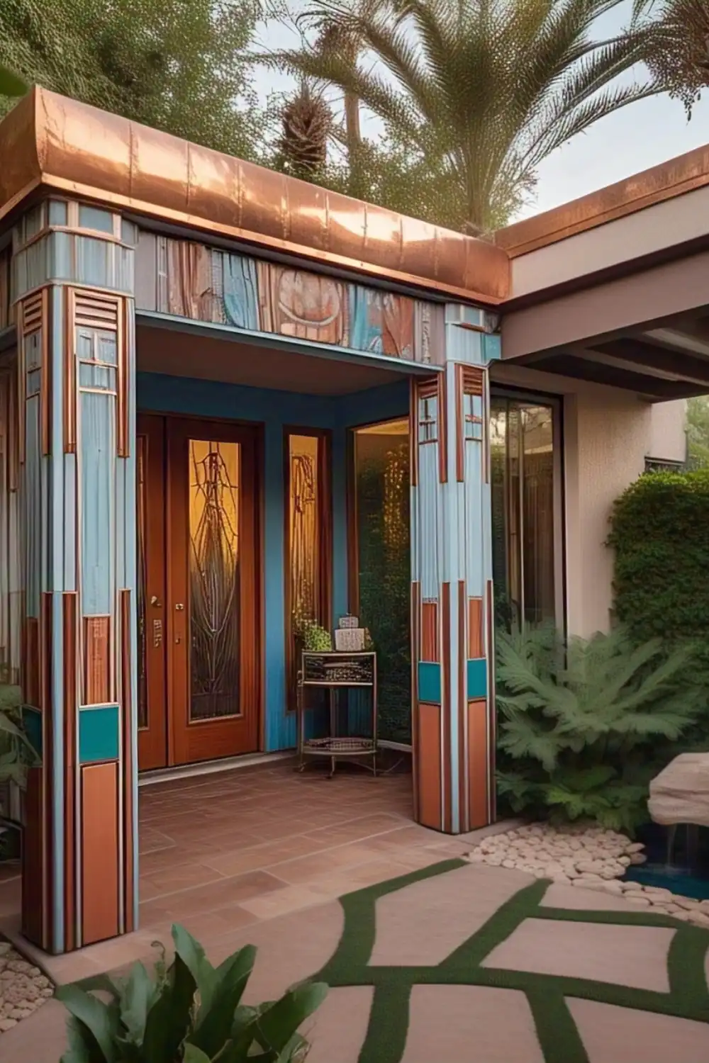 Art Deco entrance with decorative glass door