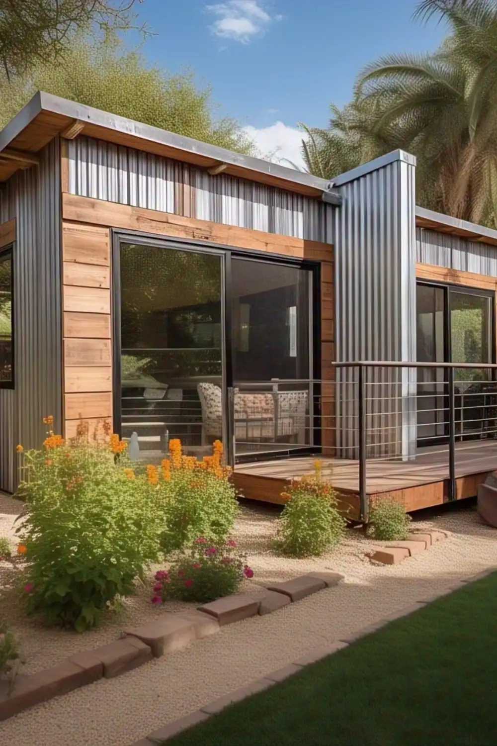Modern tiny house with garden and deck