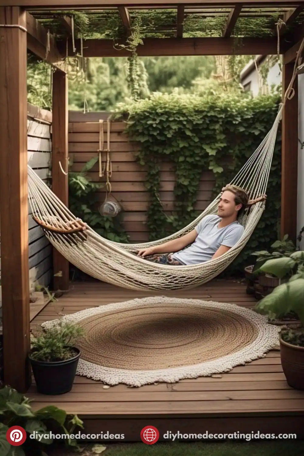 Relaxing in a hammock on a cozy patio