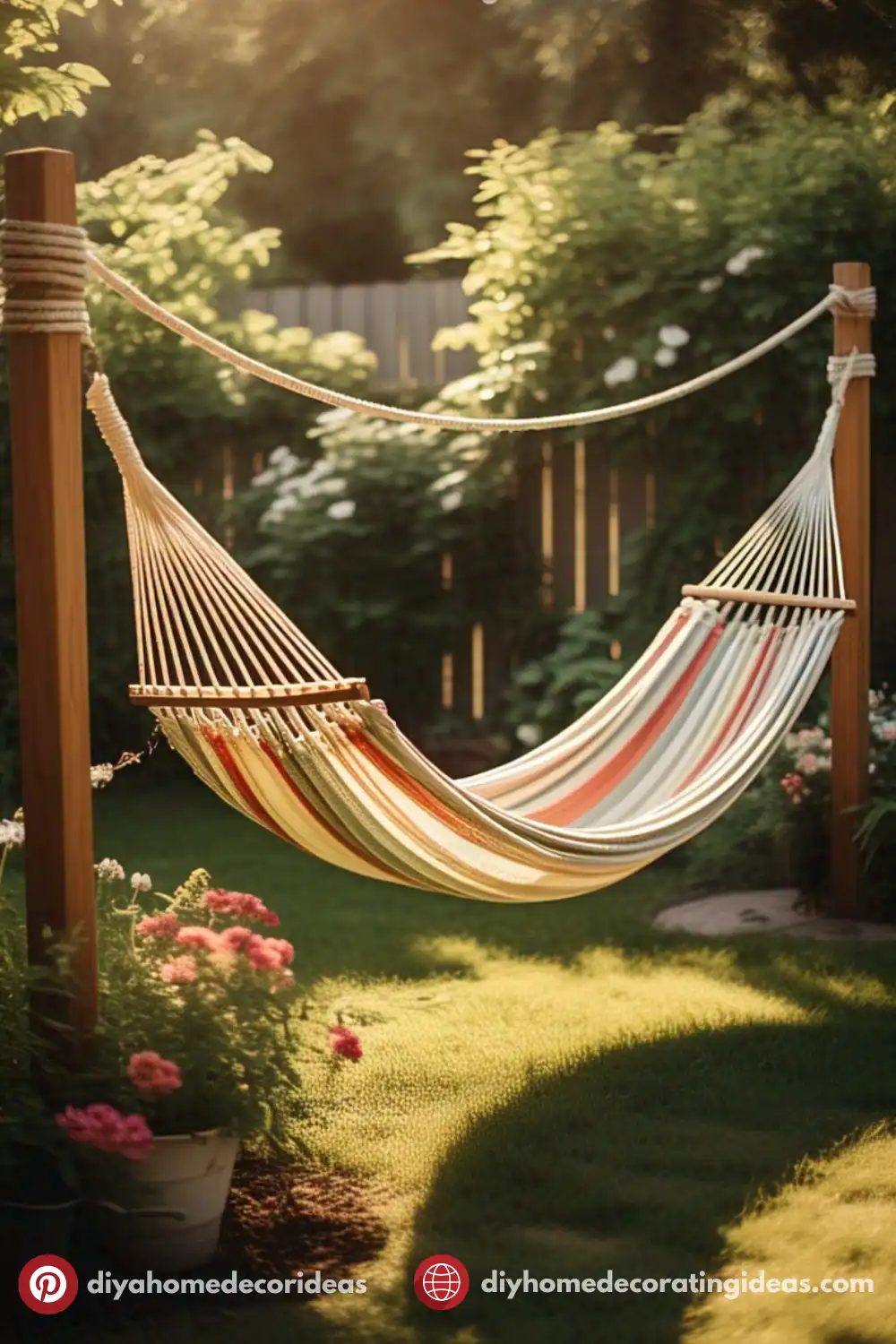 Colorful hammock in sunny garden setting