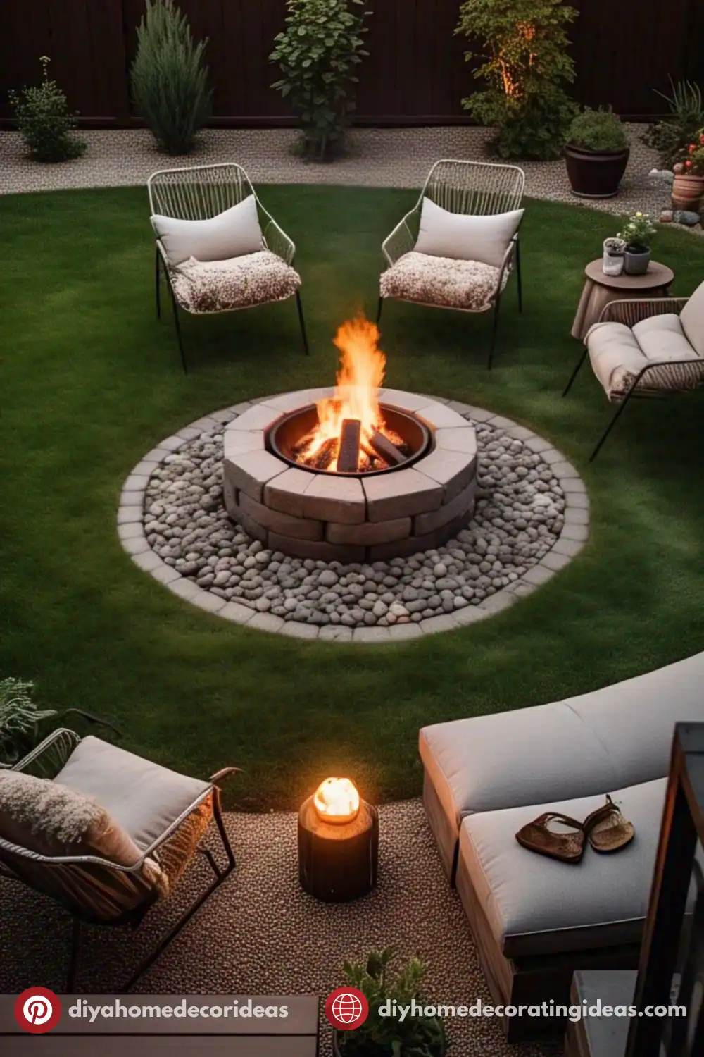 Cozy backyard with fire pit and seating