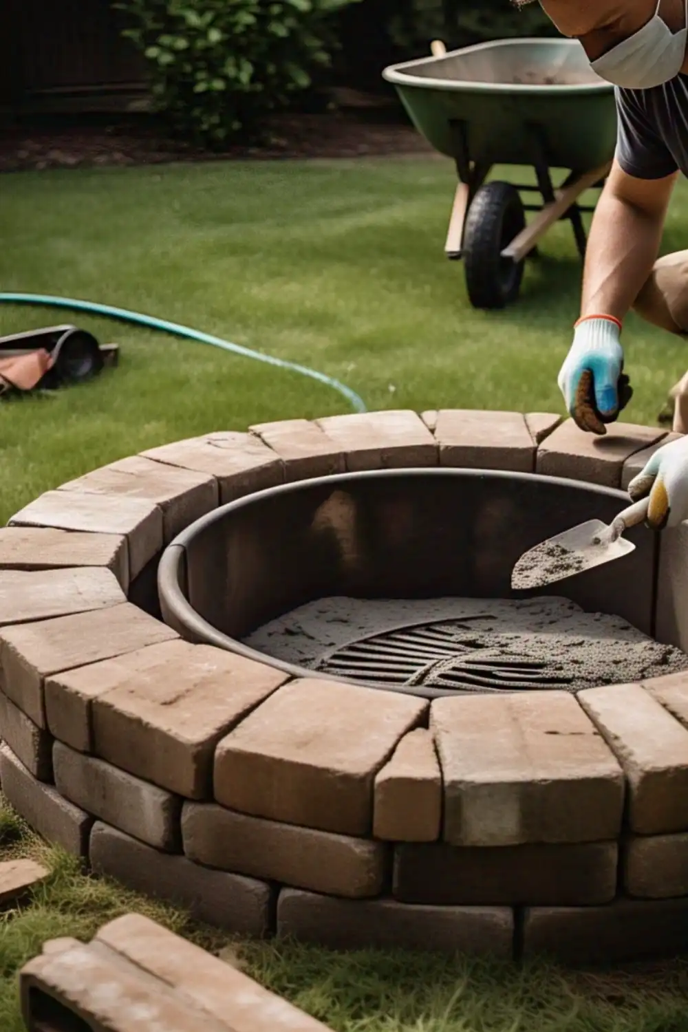 Building a brick fire pit in garden