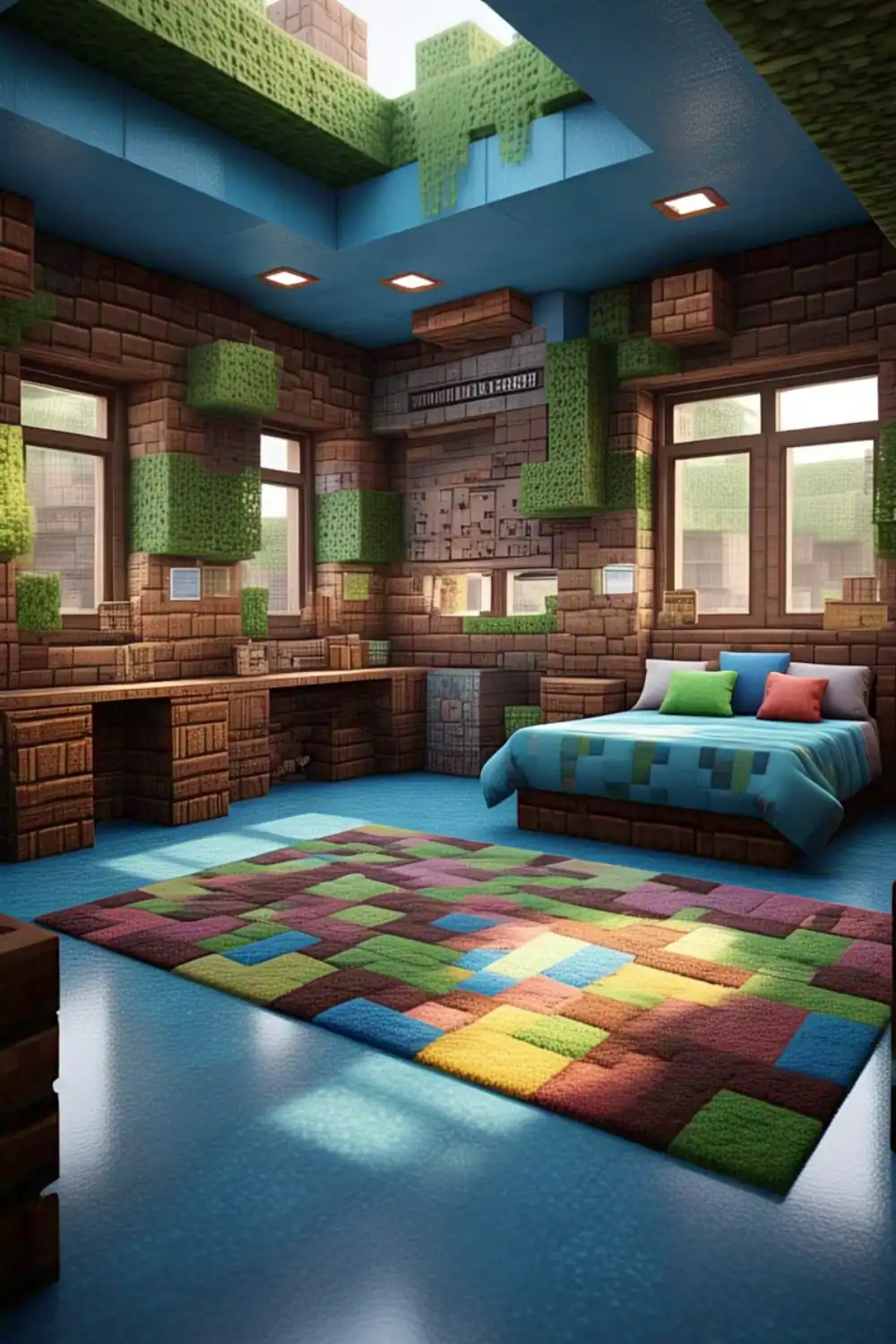 Minecraft Bedroom Ideas with Floor and Rugs 2