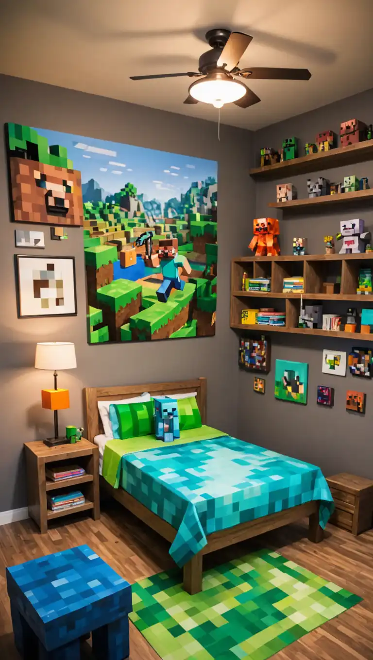 Minecraft Bedroom Ideas with Minecraft Wall Art and Murals