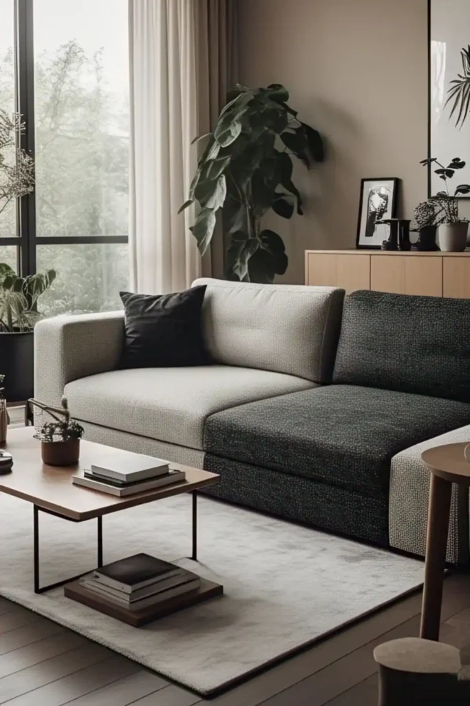 japandi dark grey sofa