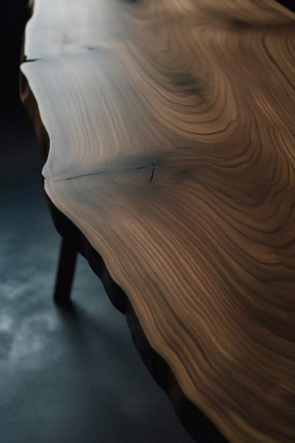 Wabi Sabi Table Close-up of live edge wooden table