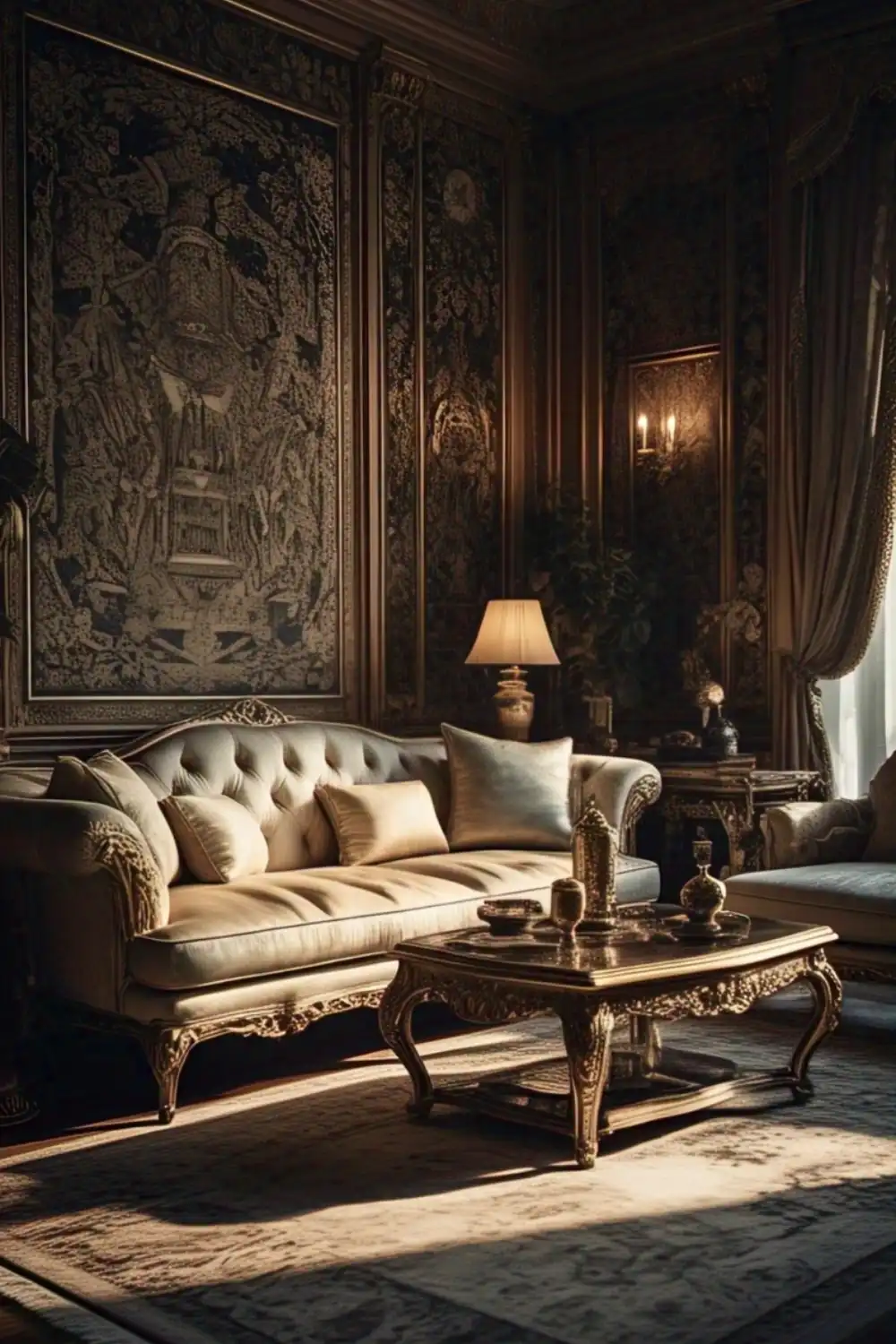 Wabi Sabi living room Luxurious vintage living room with elegant decor.