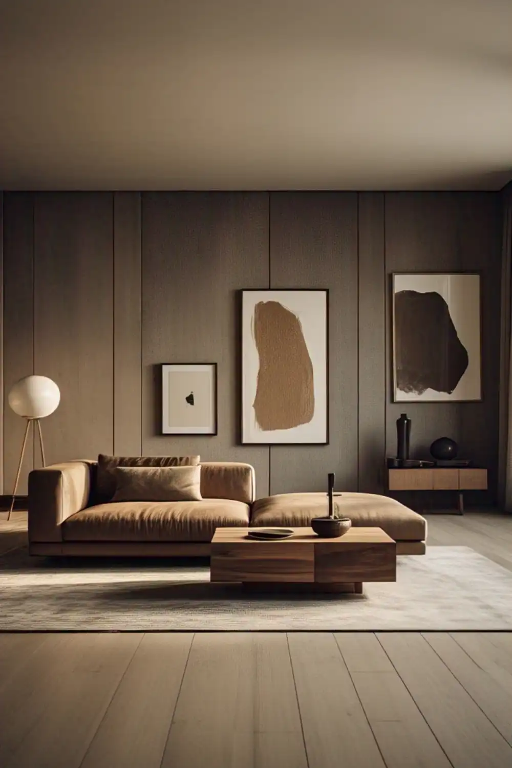 Wabi Sabi living room Minimalist living room with modern furniture and decor
