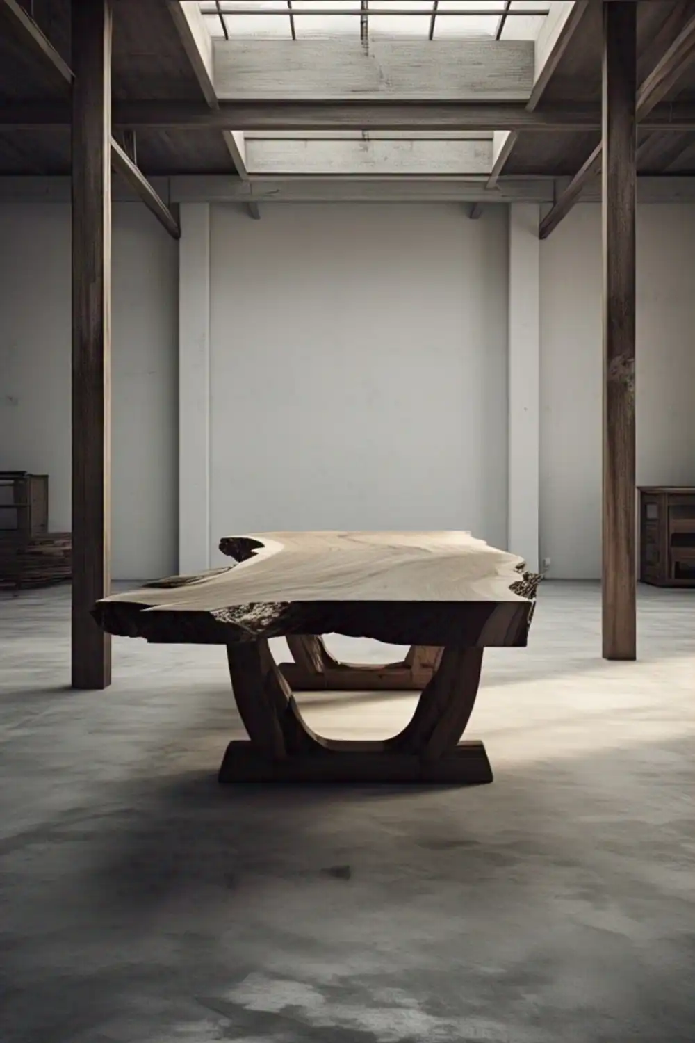 Wabi Sabi Table Modern wooden table in minimalist room setting.