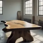 Wabi Sabi Table Natural wood table in sunlit room.