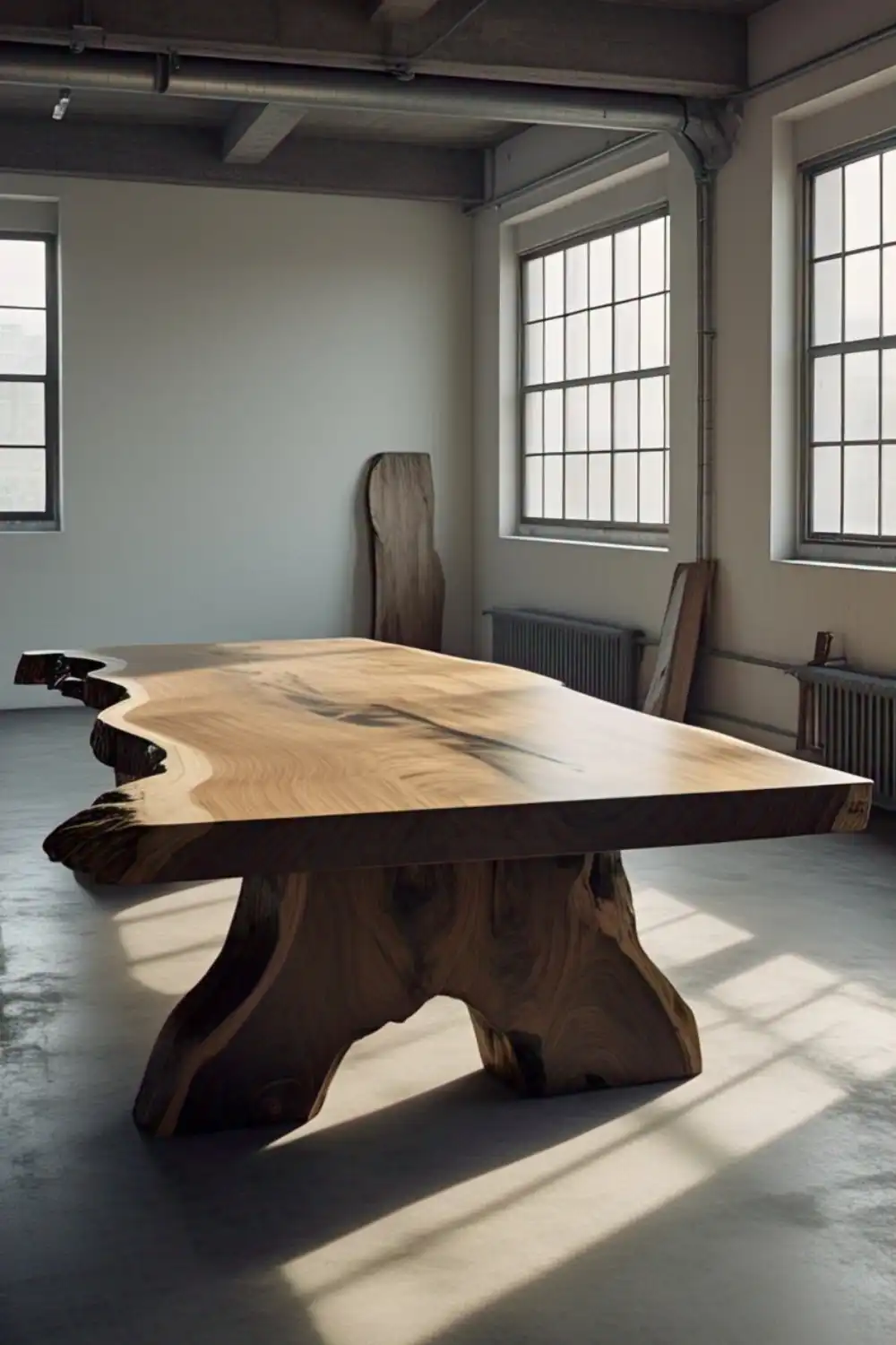 Wabi Sabi Table Natural wood table in sunlit room.