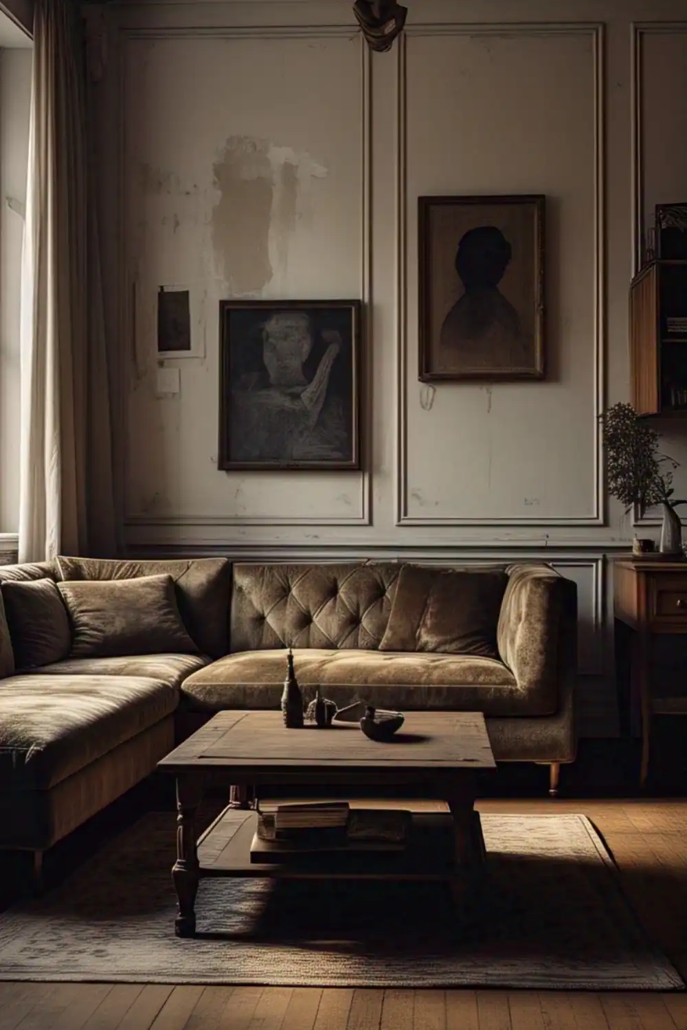 Wabi Sabi living room Cozy living room with vintage furniture and paintings.