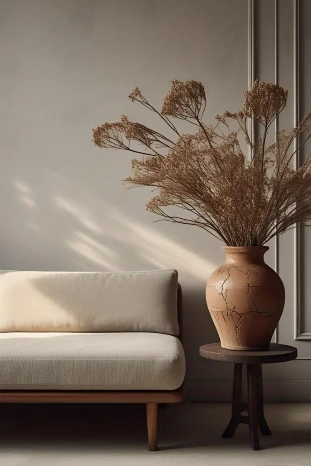 Minimalist living room with sofa and vase