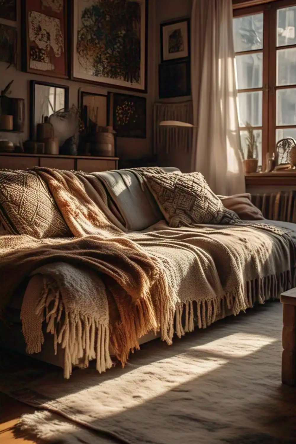 Cozy living room with sunlight streaming in.