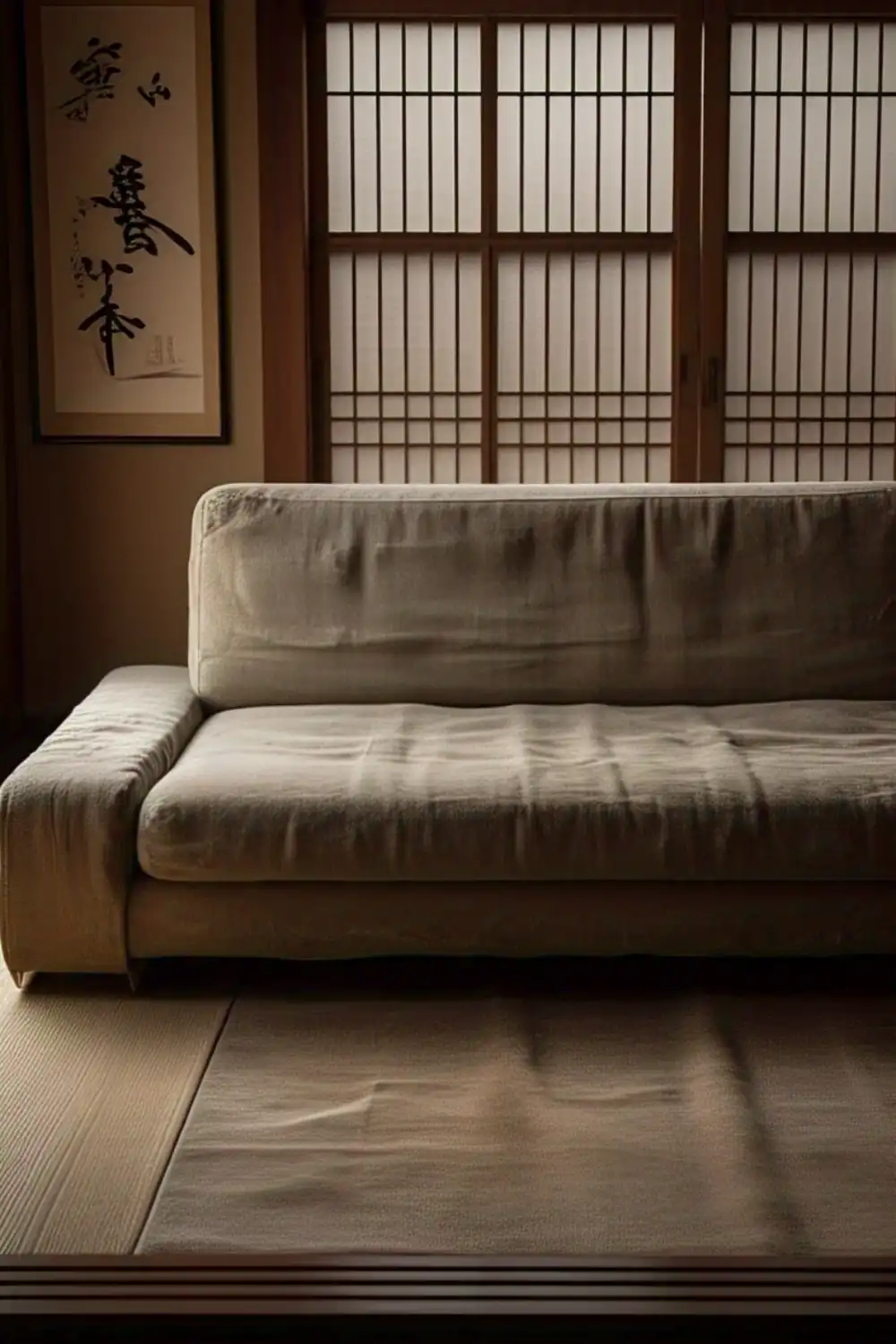 Japanese-style room with sofa and shoji screens.