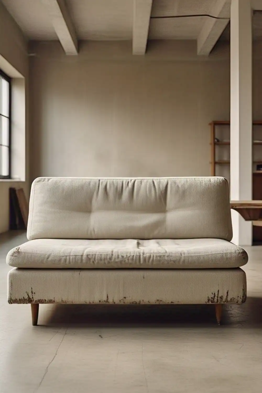 Modern beige sofa in minimalist living room
