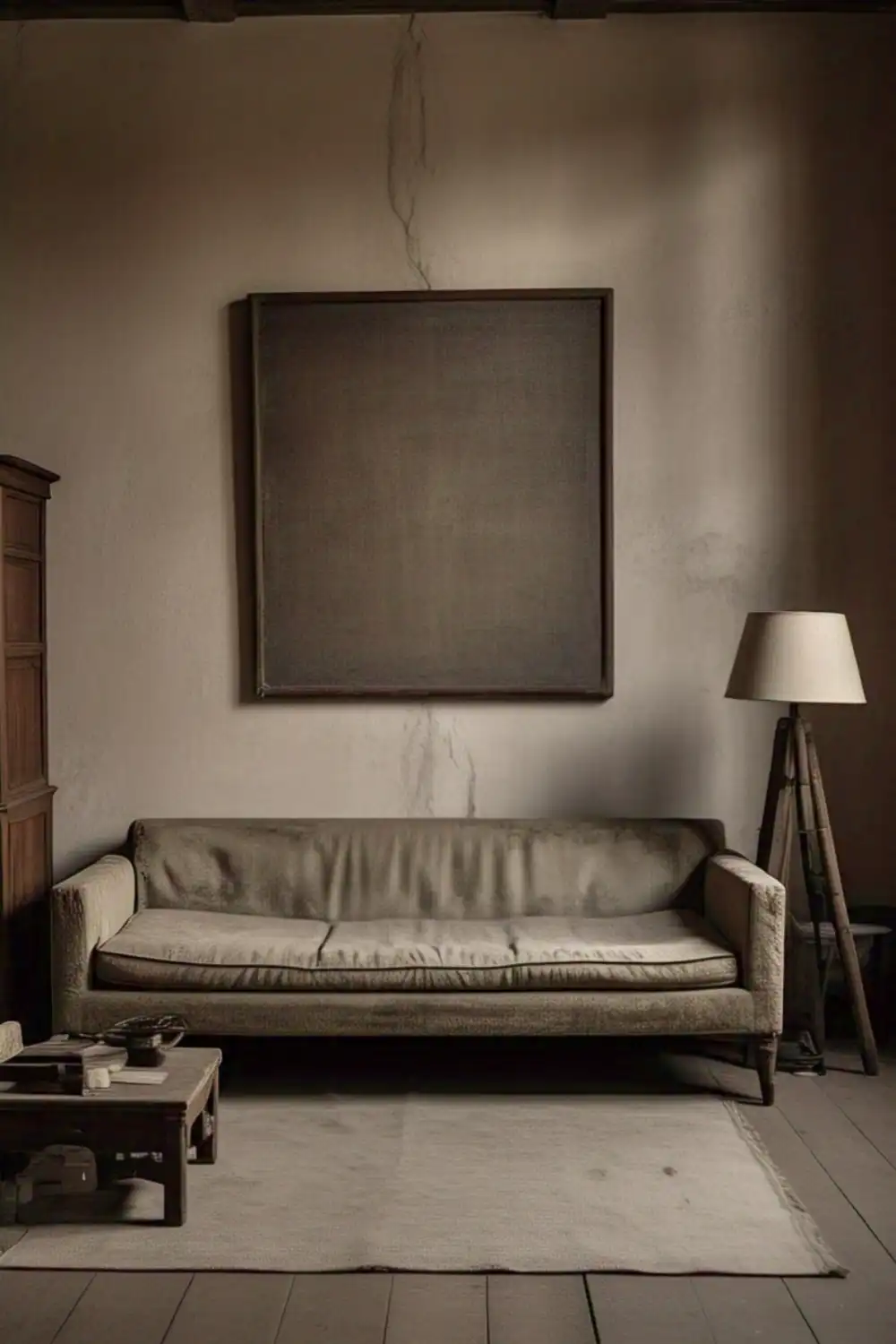 Minimalist living room with sofa and lamp