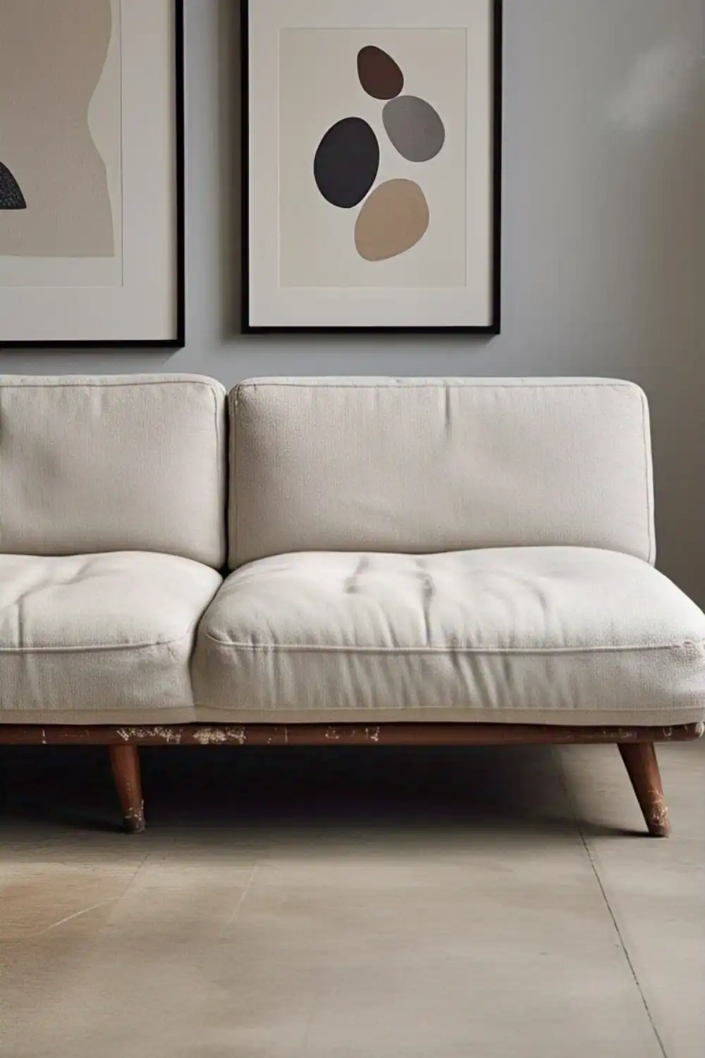 Modern sofa with abstract art on wall