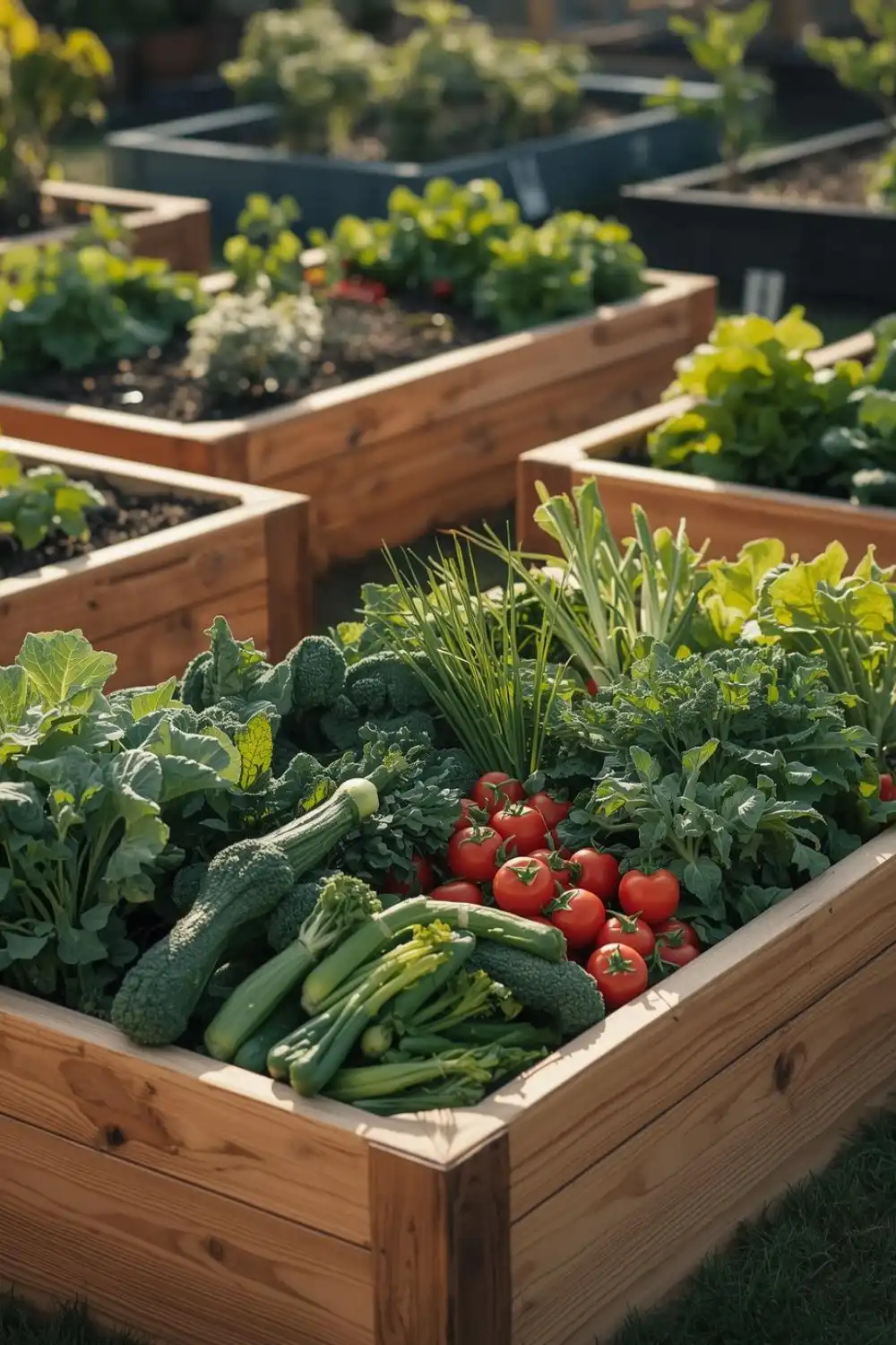 Raised garden bed with fresh vegetables