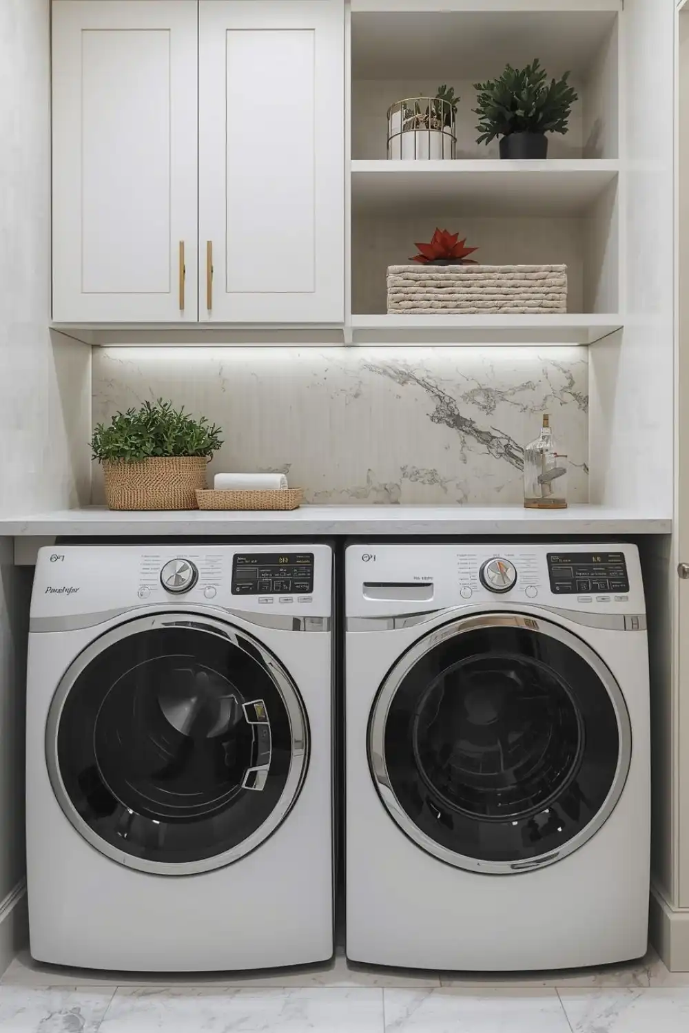 Modern laundry room with washer and dryer.