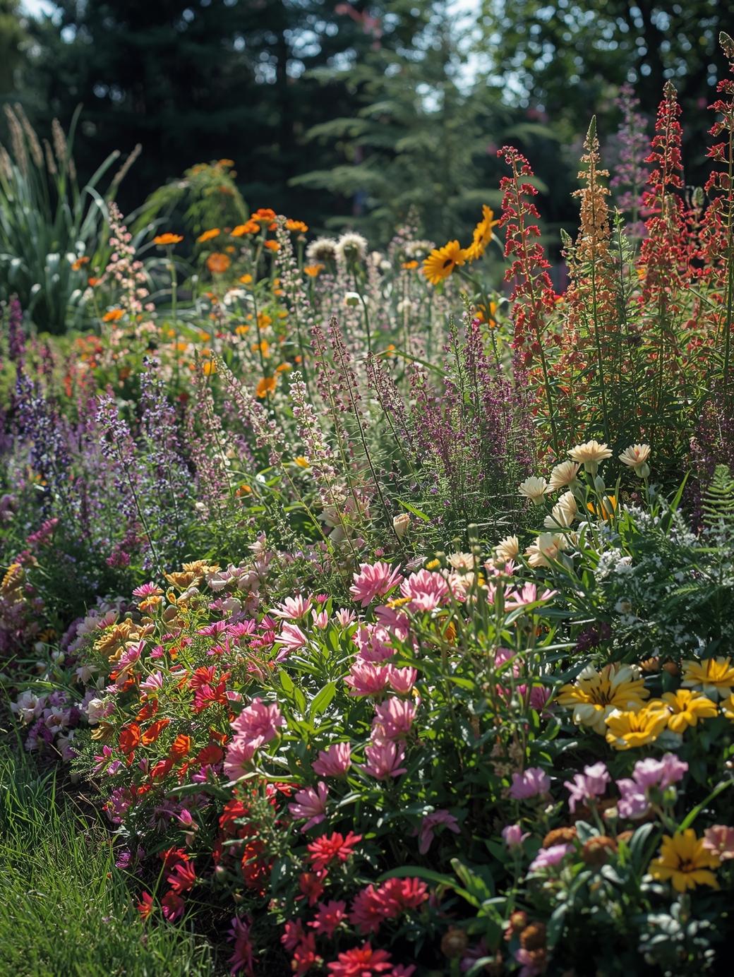 Vibrant wildflowers in a summer garden