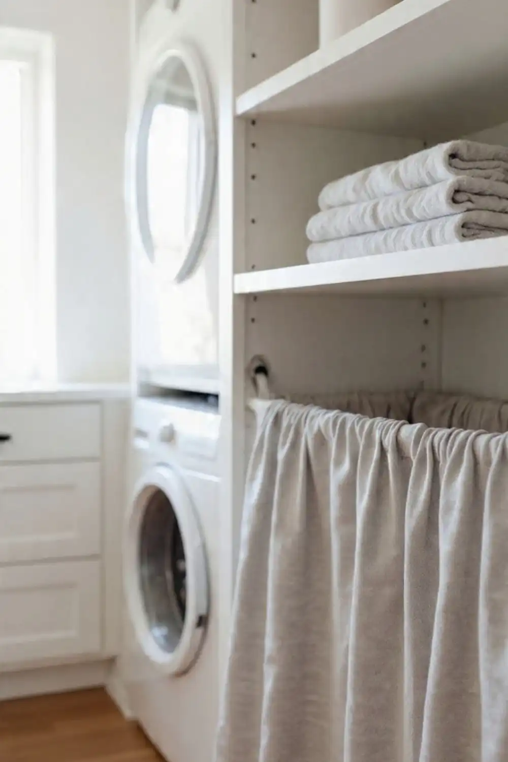 Modern laundry room with stacked washer and dryer