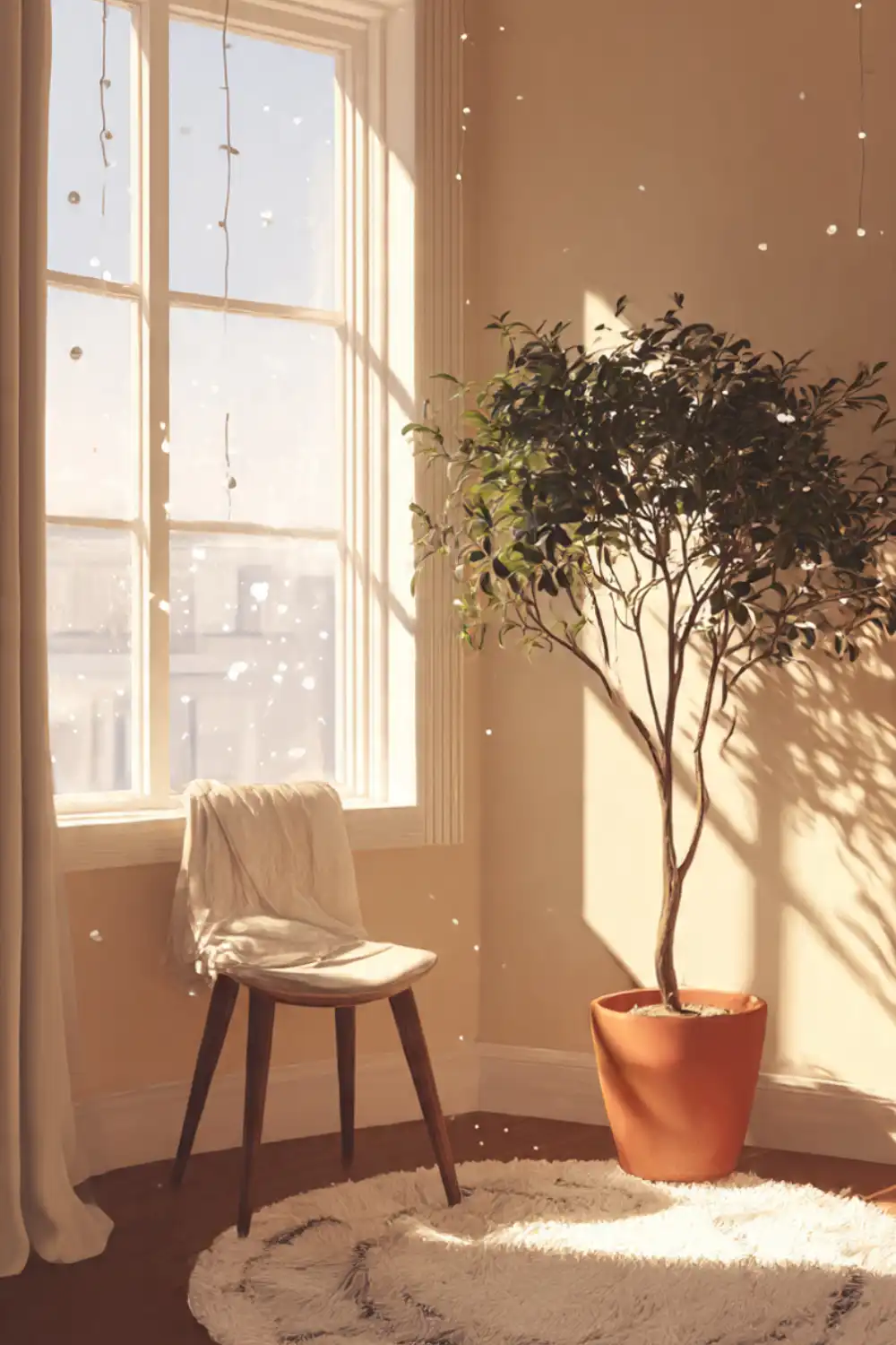 Sunlit room with chair and plant