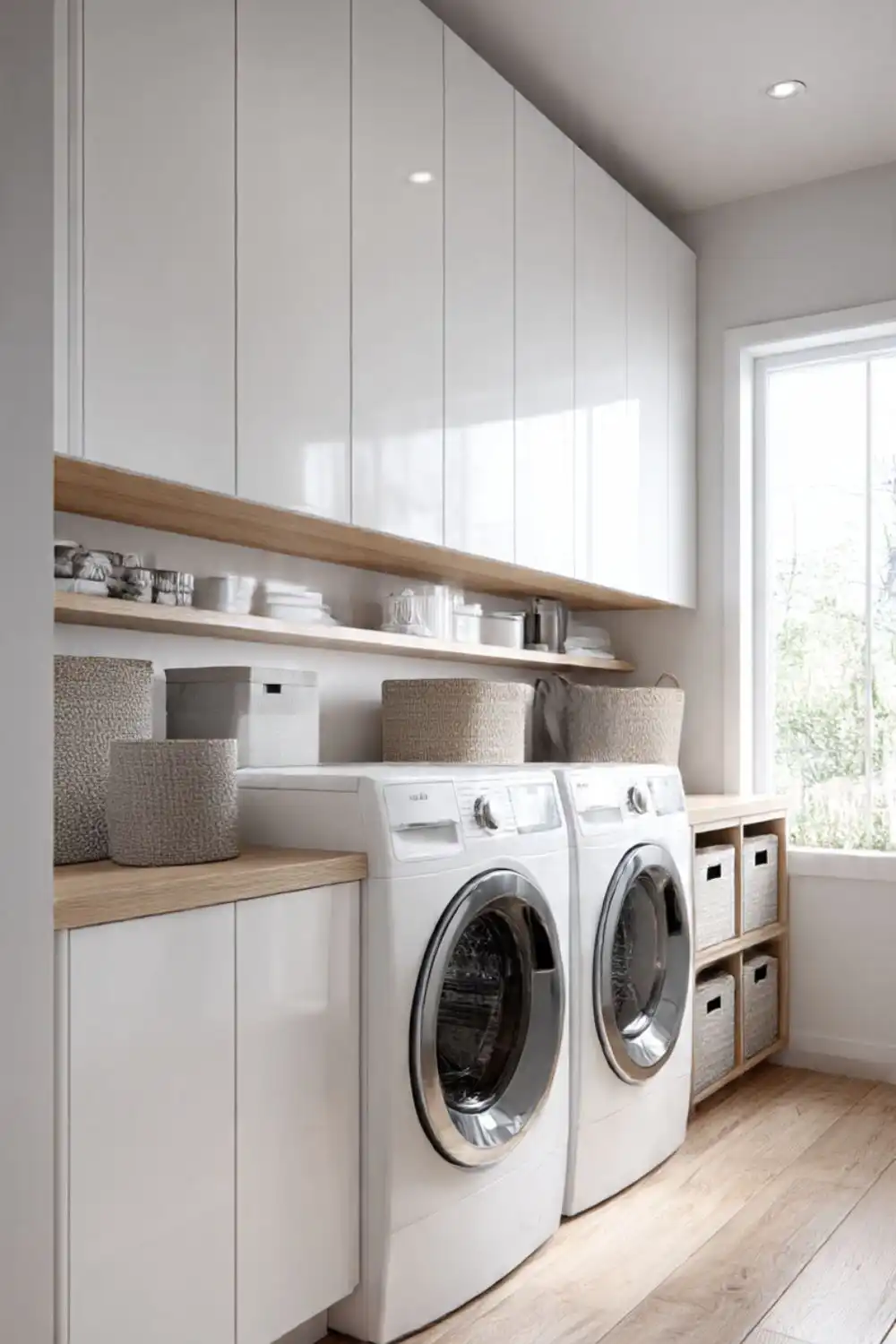 Modern laundry room with washer and dryer.