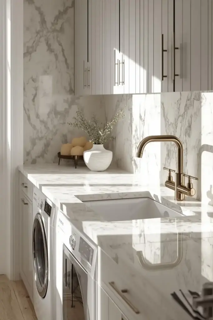 luxury laundry room ideas Marble Countertops for Timeless Elegance
