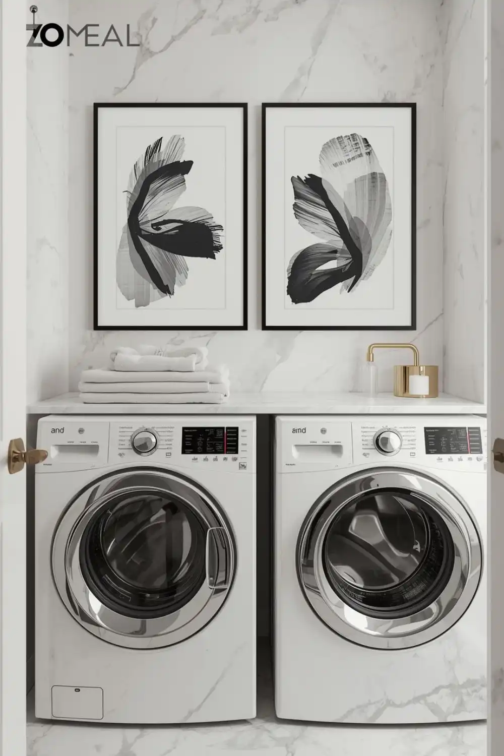 Modern laundry room with washer and dryer.