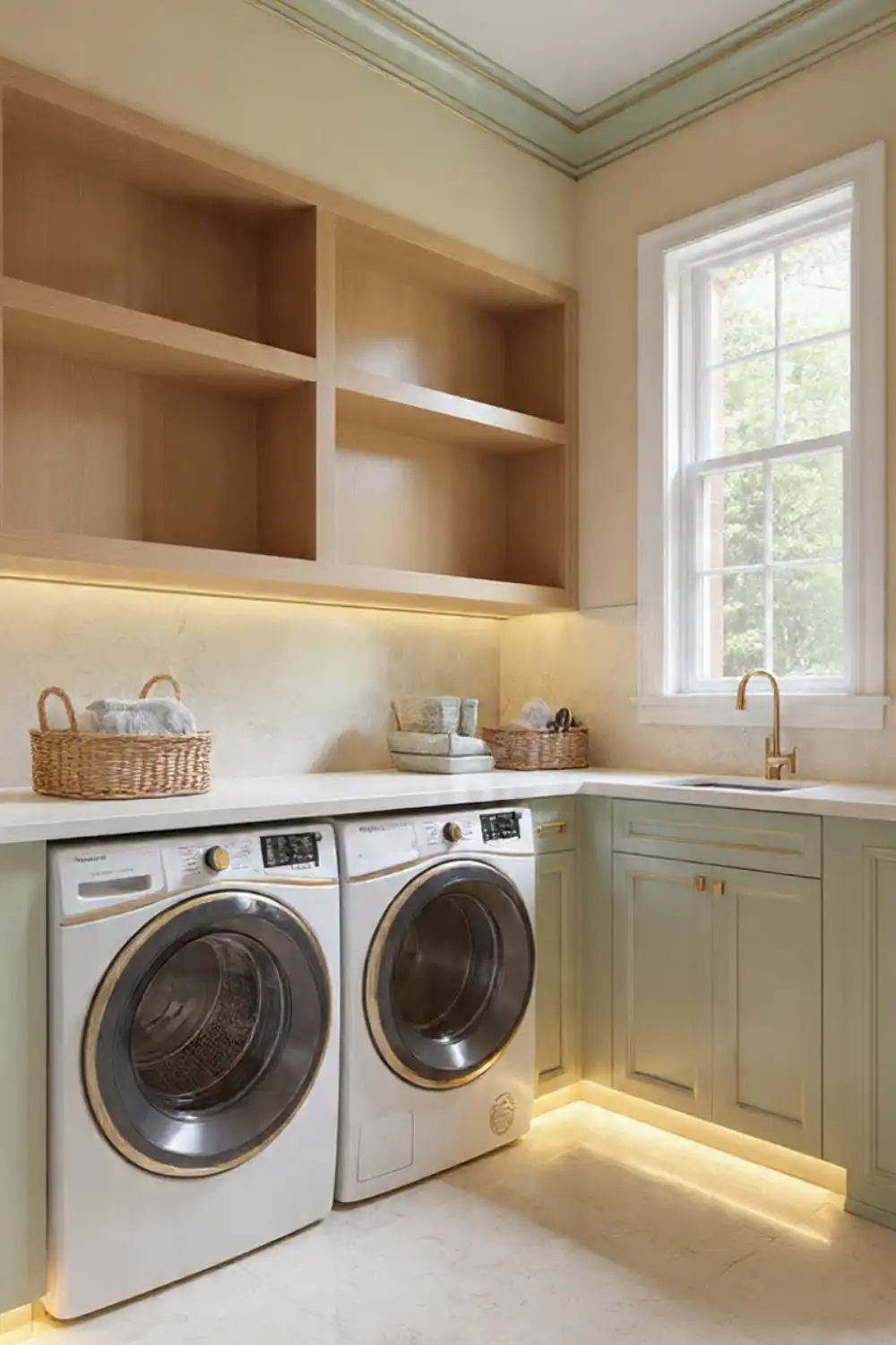 Modern laundry room with washer and dryer.