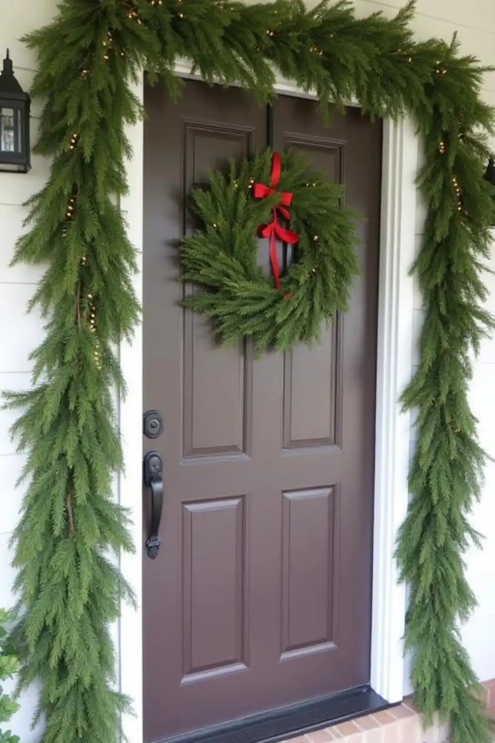 Christmas wreath and garland on front door