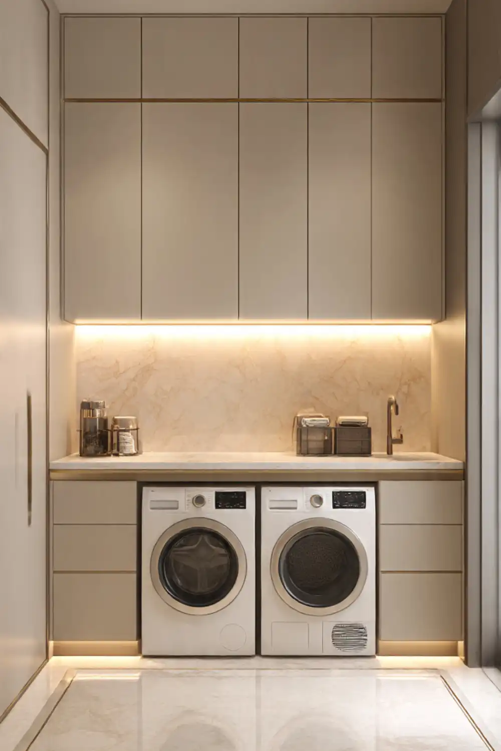 Modern laundry room with washer and dryer.